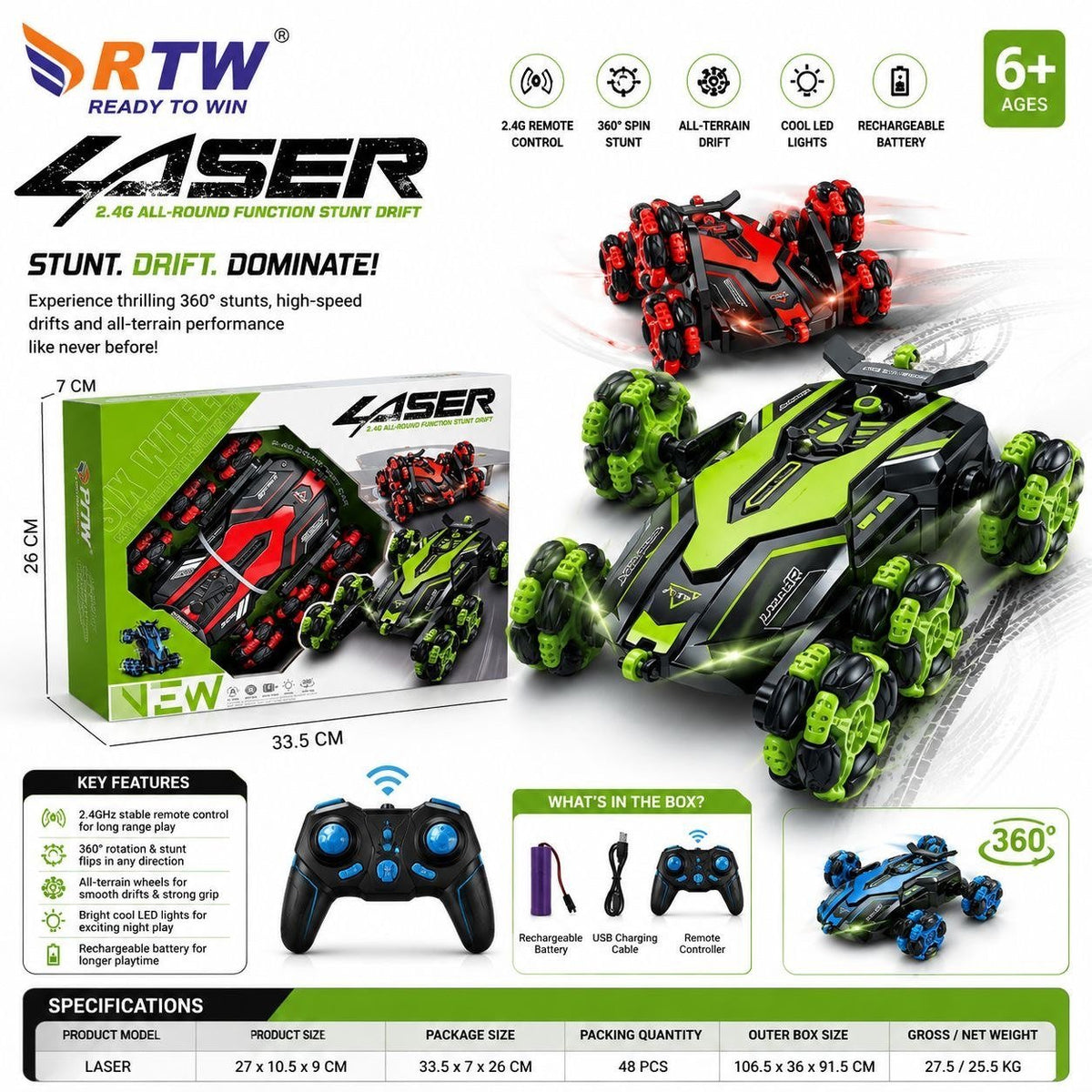 RC Laser Stunt Drift Car with Gesture Control