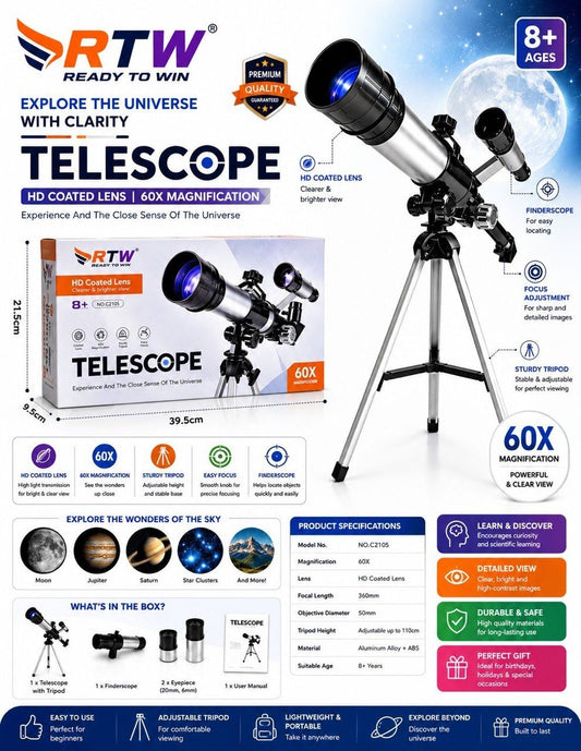 60x Astronomical Telescope for Kids
