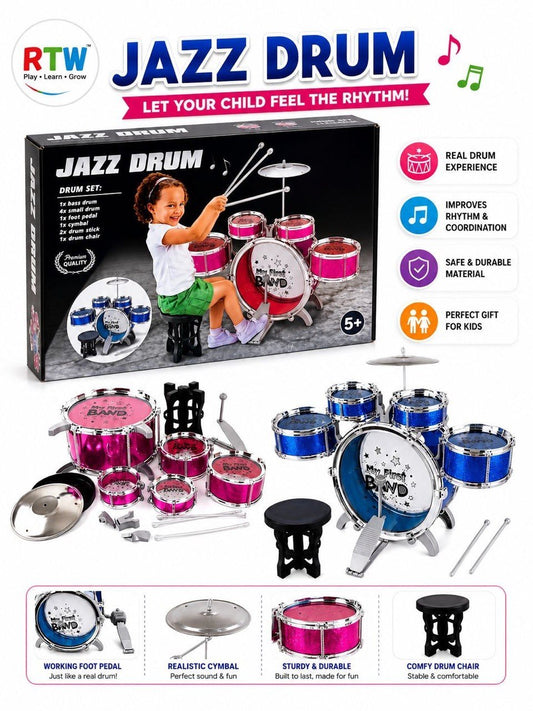 Jazz Drum Set for Kids with Stool