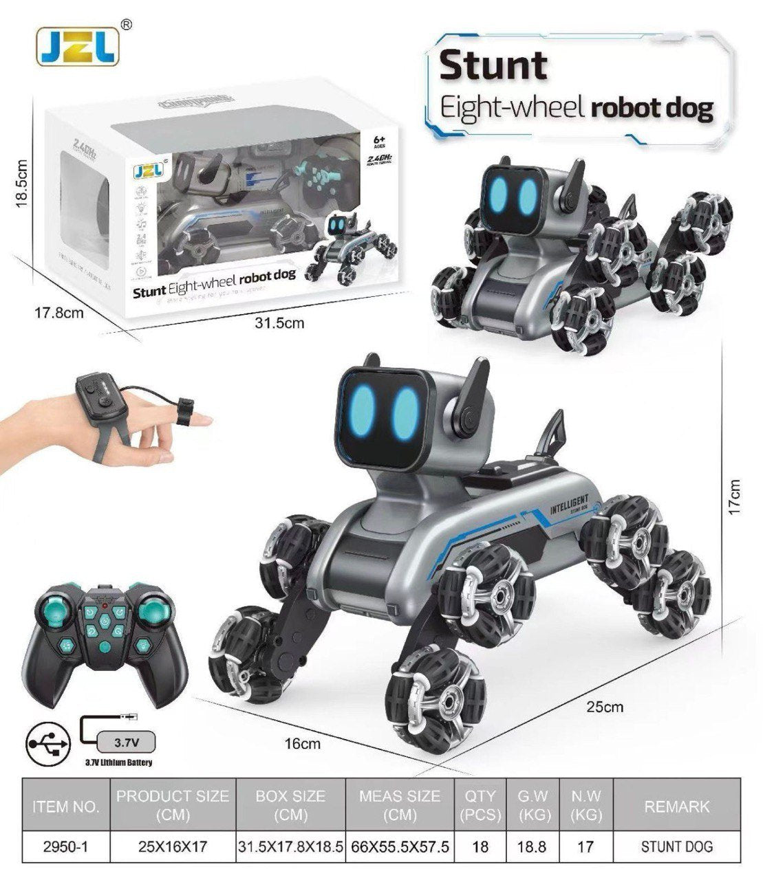 Stunt Eight-Wheel Robot Dog with Watch Control