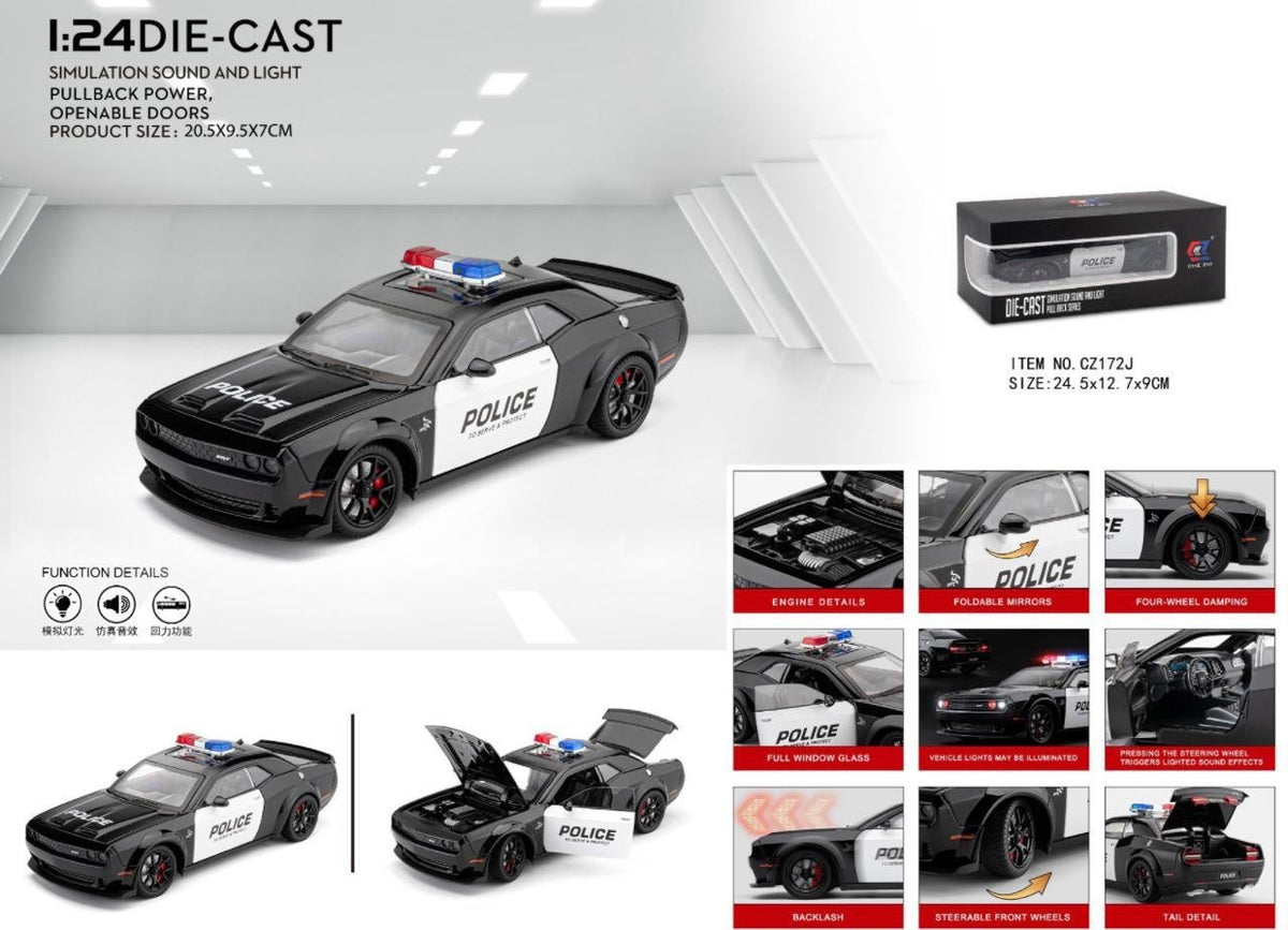 1:24 Die-Cast Dodge Challenger Police Car with Light & Sound