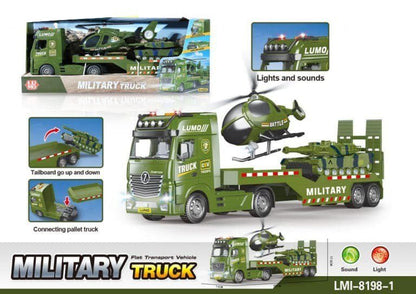 Military Transport Truck with Helicopter & Lights