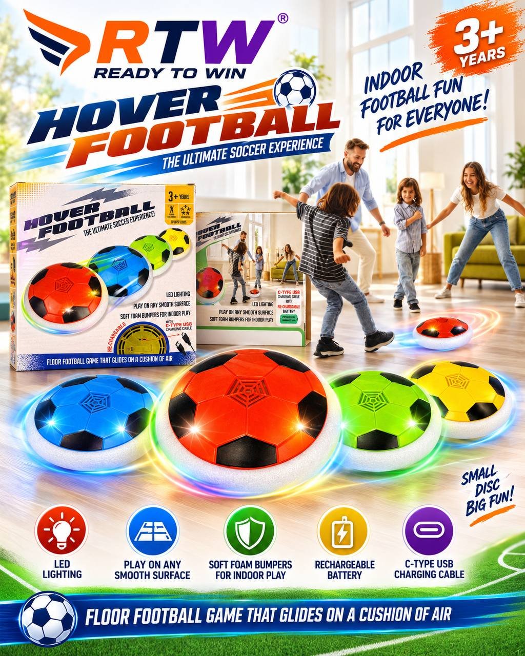 Hover Football Indoor Game with LED Lights