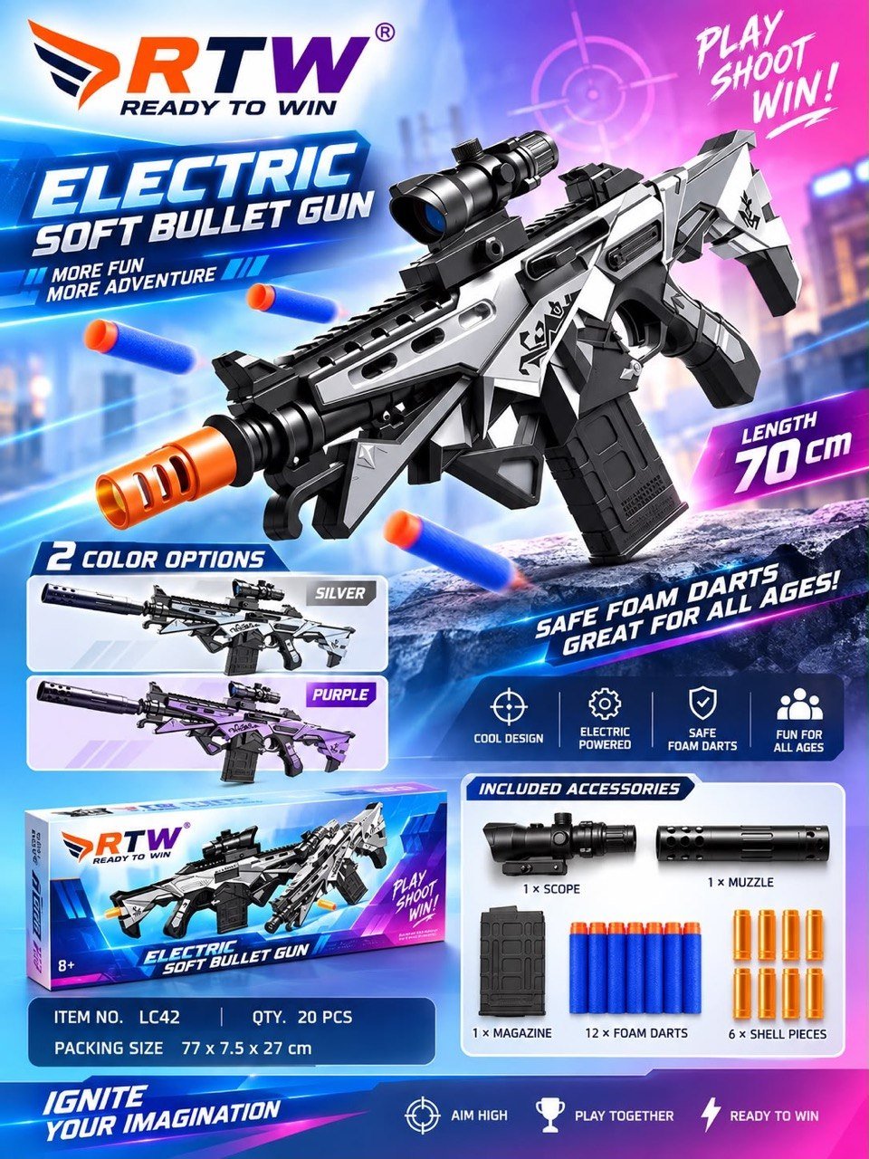 Electric Soft Bullet Gun with Scope (70 cm)