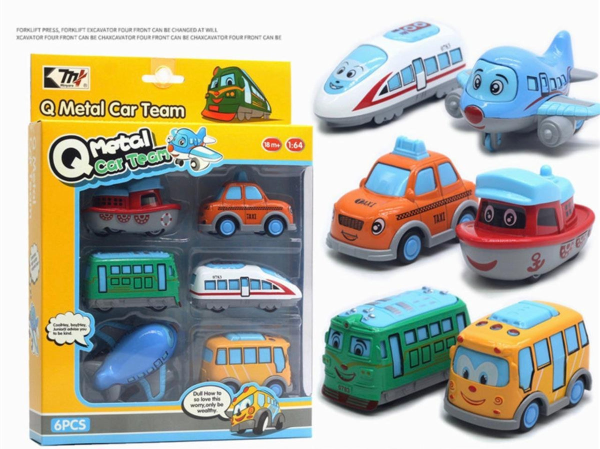Q-Metal Cartoon Vehicle Set (6 Pcs)