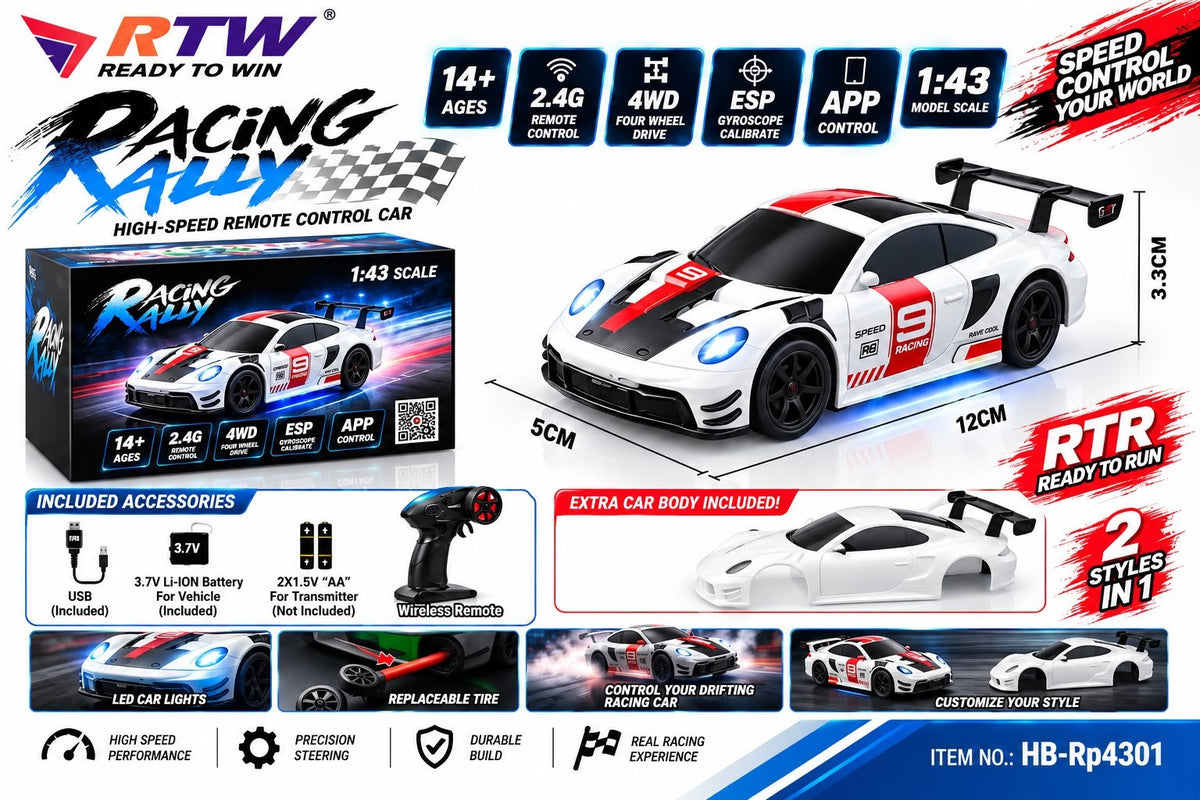 1:43 RC Racing Rally Porsche Car