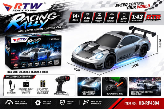 1:43 RC Racing Rally Porsche 911 GT3 Car (Silver)