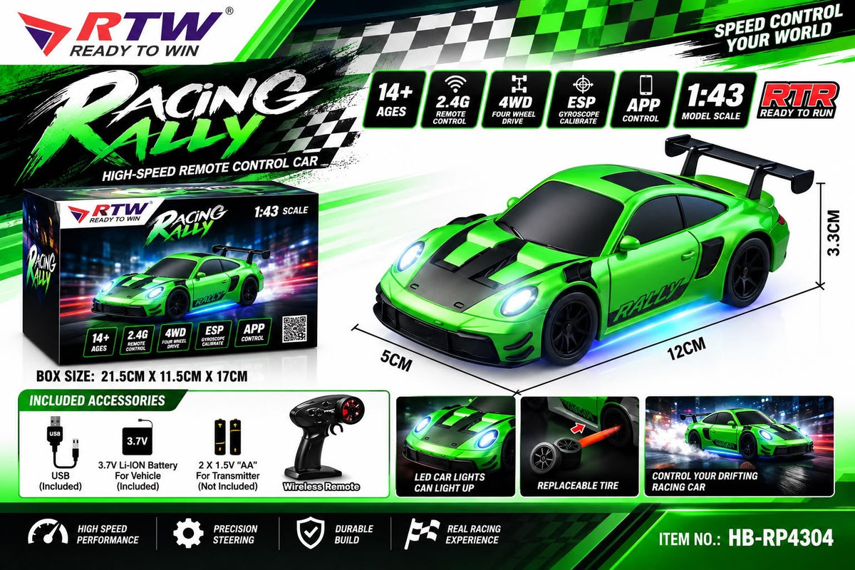 1:43 RC Racing Rally Porsche 911 GT3 Car - Green