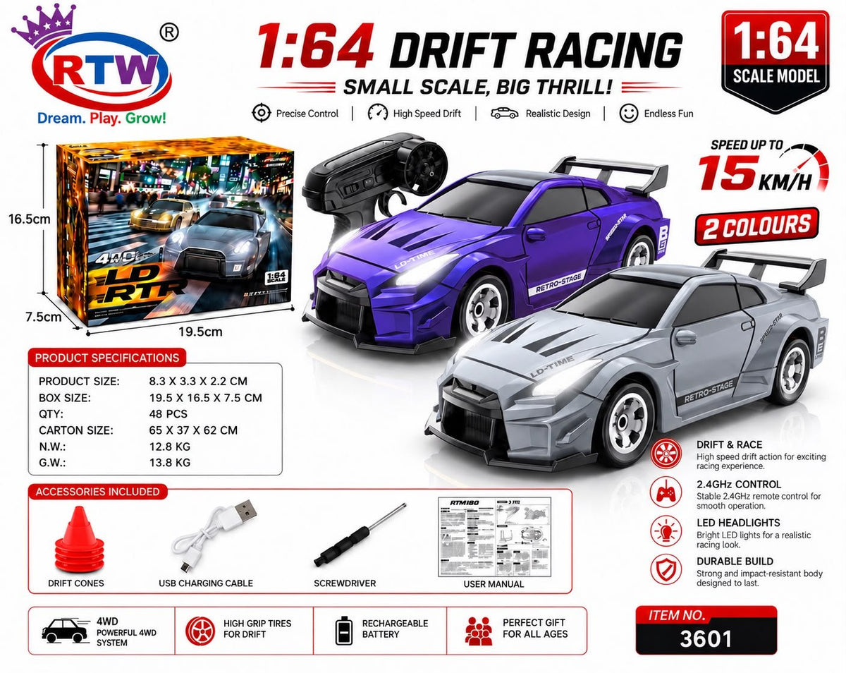 1:64 RC Drift Racing Car (Purple/Silver)