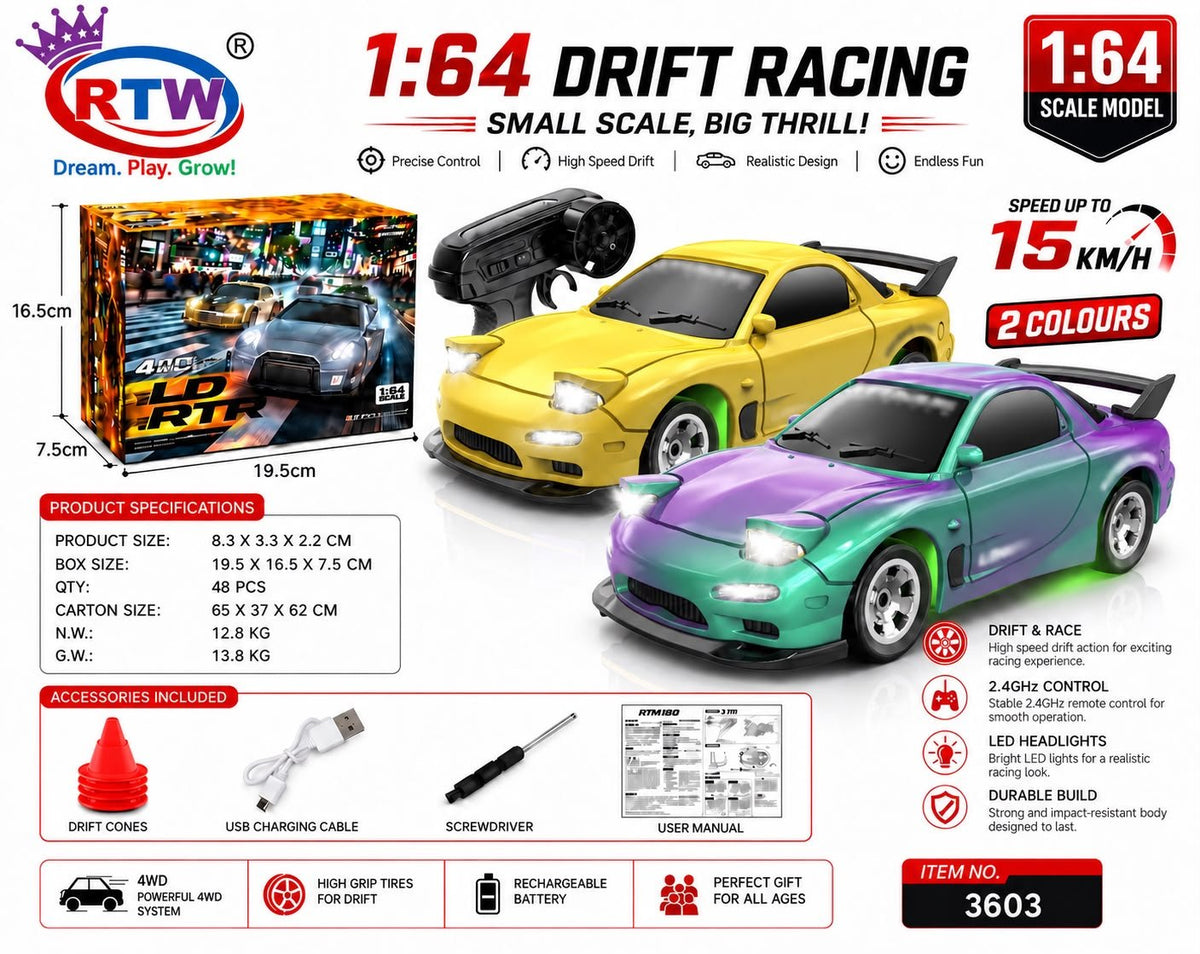 1:64 RC Drift Racing Sports Car (Yellow/Purple)