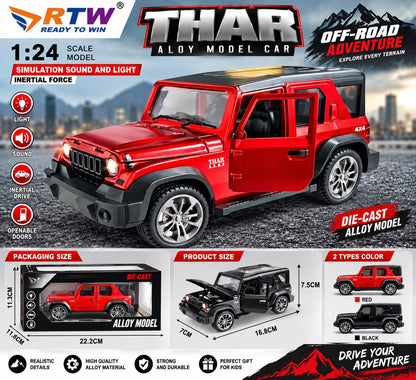 1:24 Die-Cast Mahindra Thar Off-Road Car with Light & Sound