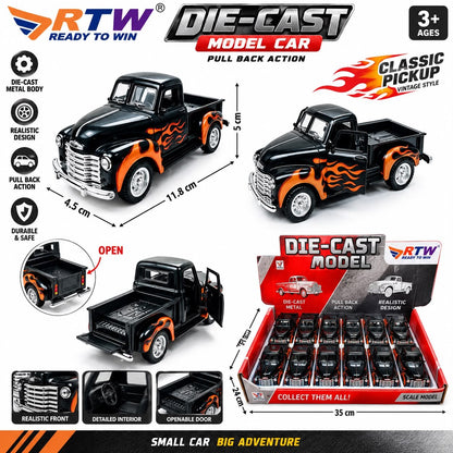 Die-Cast Classic Pickup Truck with Flame Design