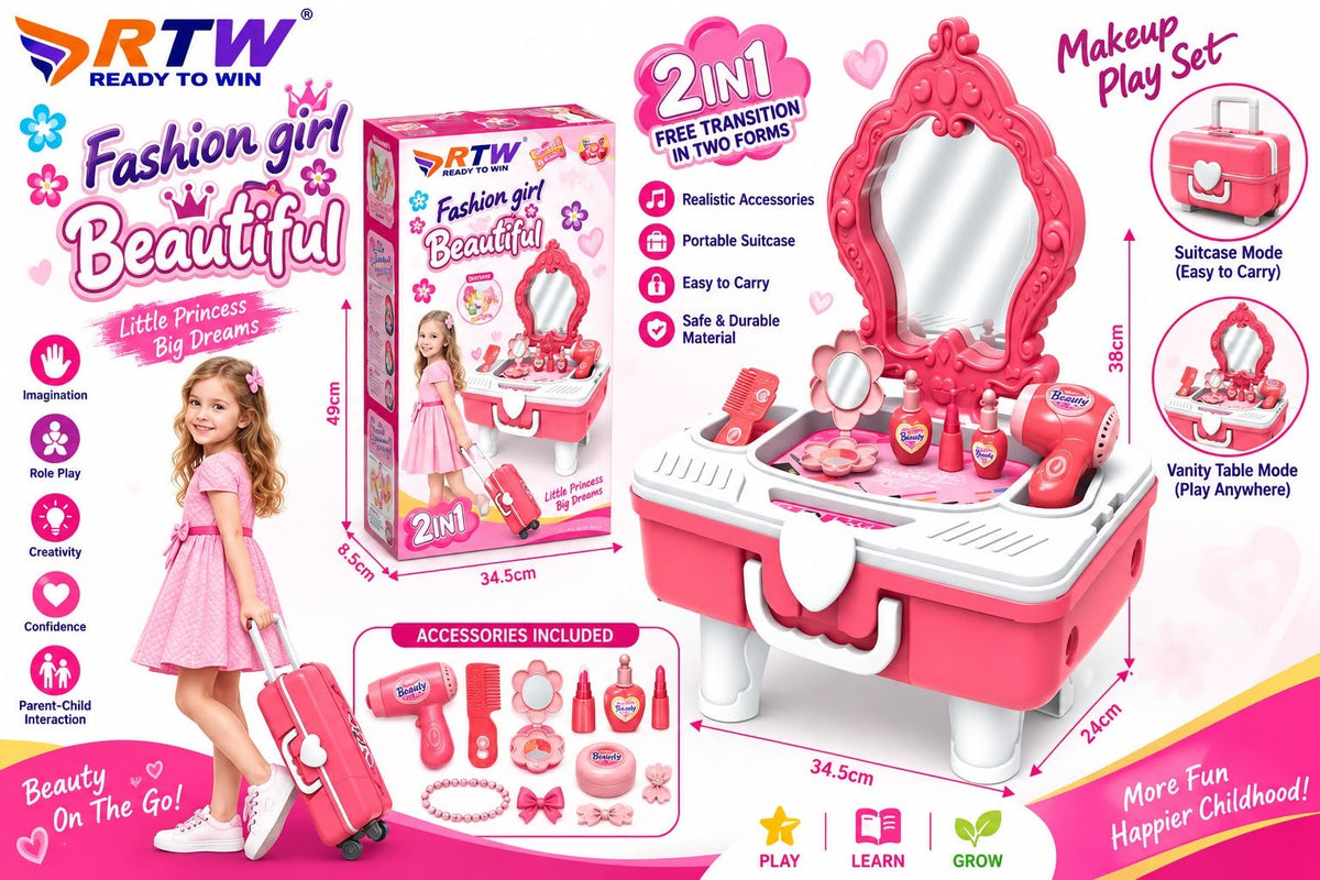 2-in-1 Fashion Girl Makeup Play Set Trolley