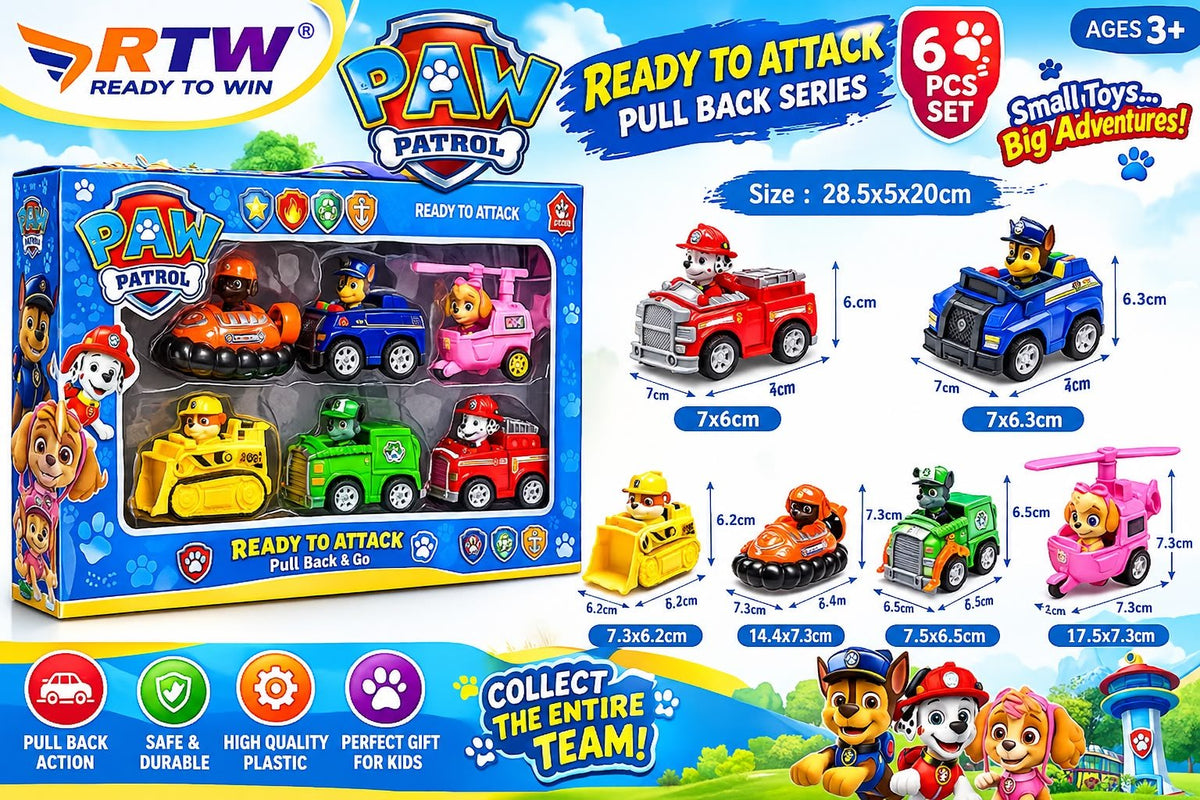 Dog Patrol Ready to Attack Pull Back Vehicle Set (6 Pcs)