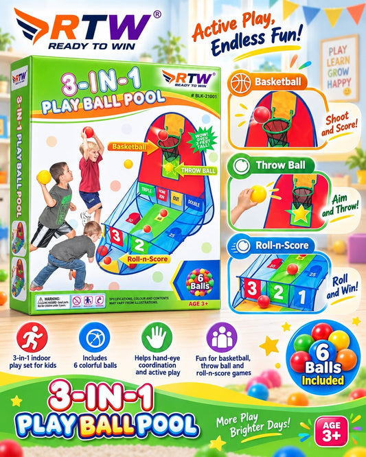 3-in-1 Play Ball Pool with Basketball & Games