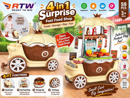 4-in-1 Surprise Fast Food Shop Cart (59 Pcs)