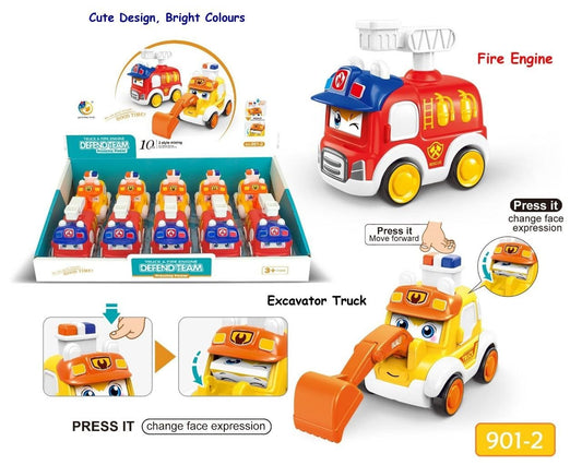 Press & Go Cartoon Fire Engine / Excavator Car