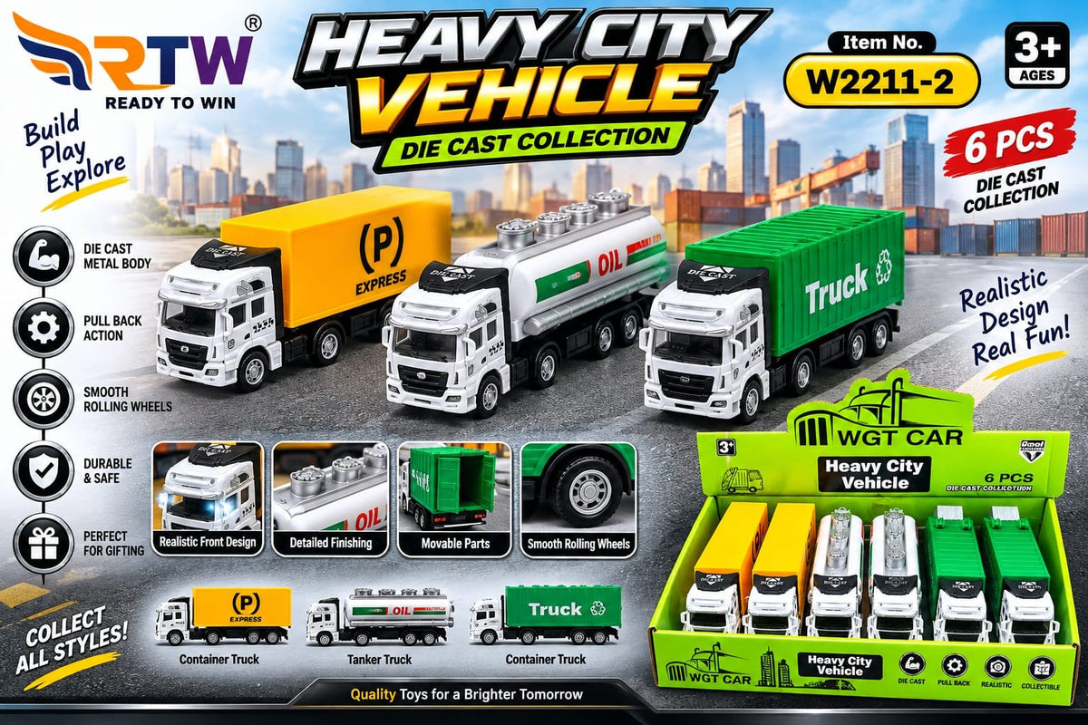 Heavy City Vehicle Die-Cast Truck Set (6 Pcs)