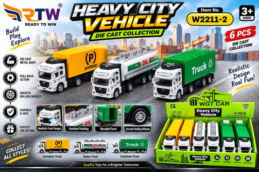 Heavy City Vehicle Die-Cast Truck Set (6 Pcs)