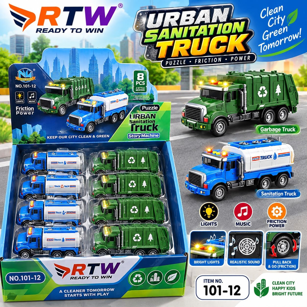 Urban Sanitation Truck Toy with Light & Music