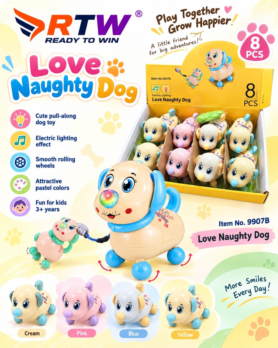 Love Naughty Dog Pull-Along Toy with Lights